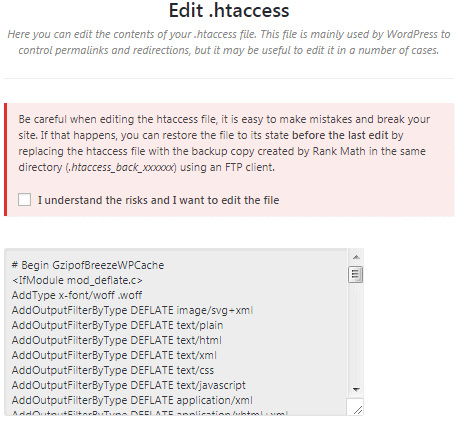 Edit htaccess file rank math seo