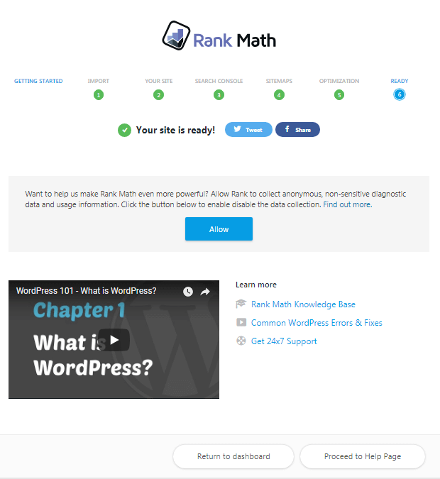 Rank Math Setup Wizard completion rank math seo