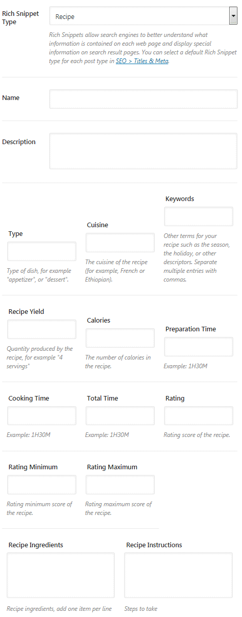 Recepie snippet rank math seo