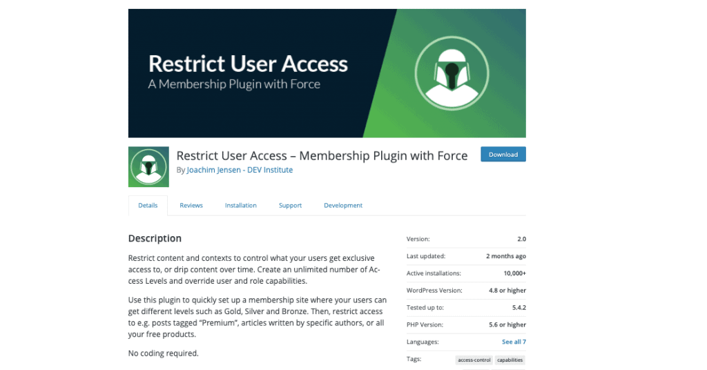 Restrict User Access 1 WordPress membership plugins