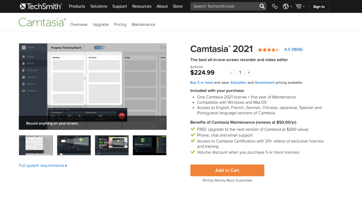 Camtasia discount landing Camtasia discount page
