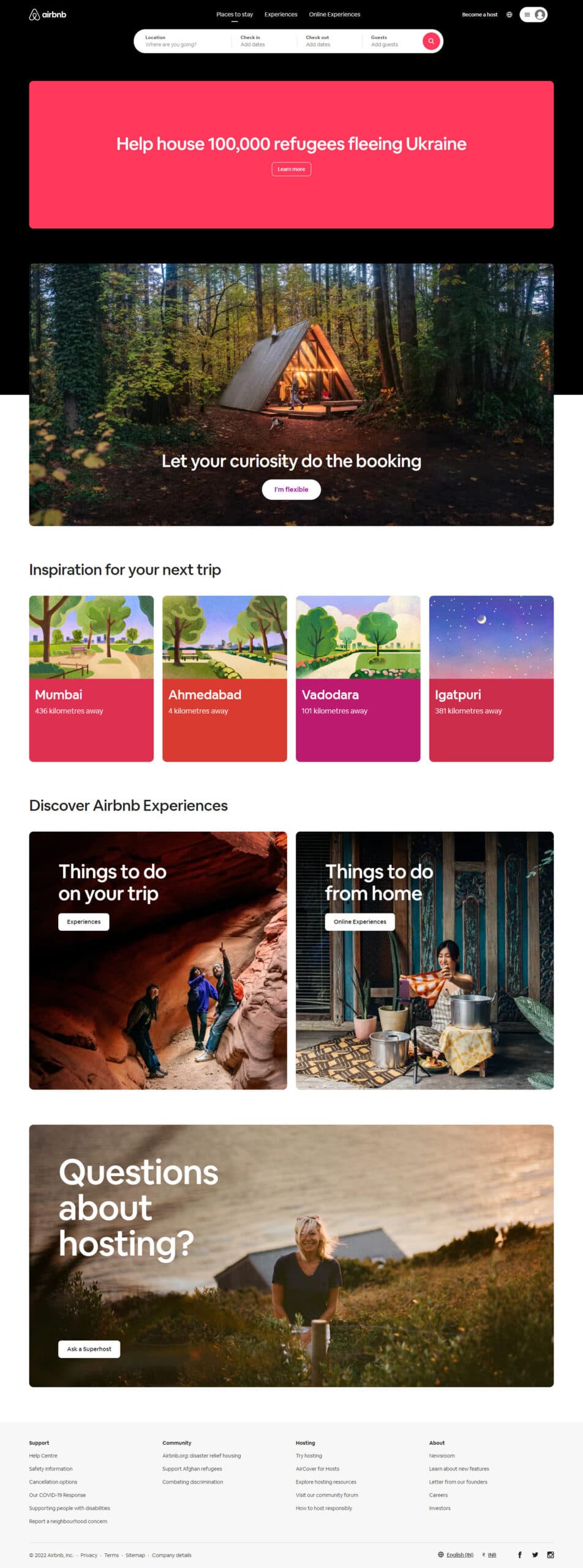Airbnb scaled landing page vs homepage