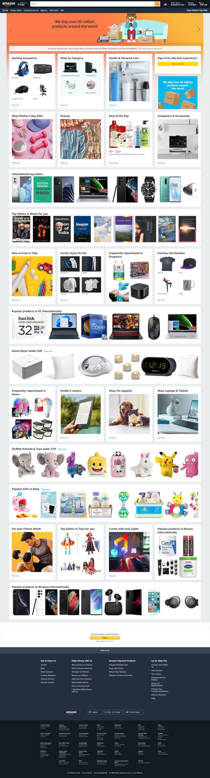 Amazon scaled landing page vs homepage