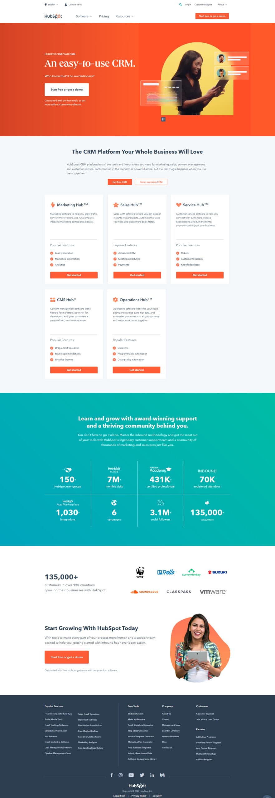 HubSpot scaled landing page vs homepage