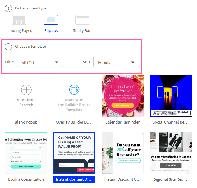 Choosing popup template unbounce review