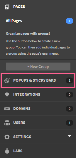 Popups and sticky bars menu option unbounce review