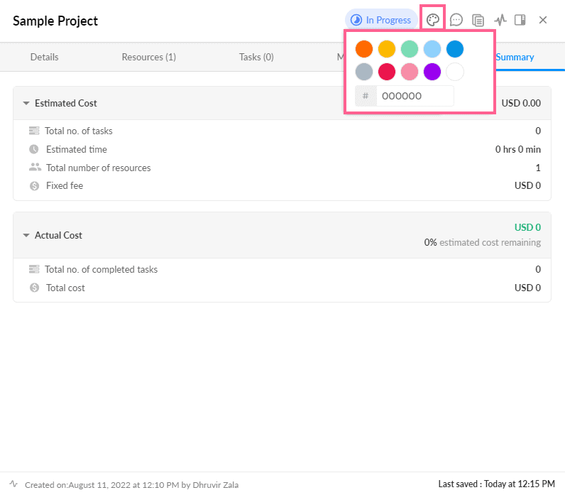 Color palette in project management