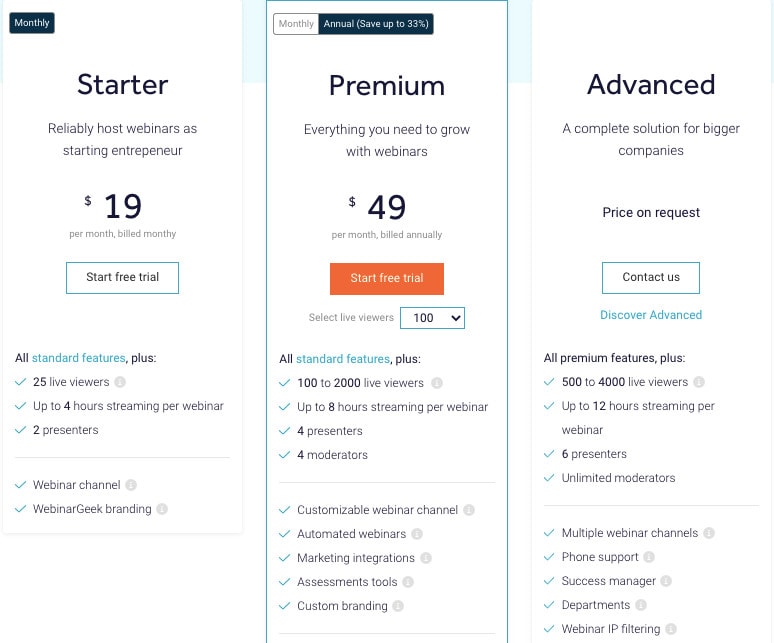 WebinarGeek Pricing WebinarGeek pricing