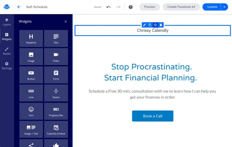 User interface of Leadpages