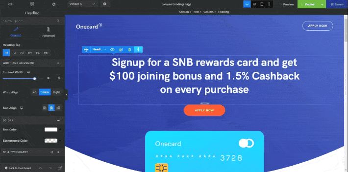 User interface of Swipe Pages