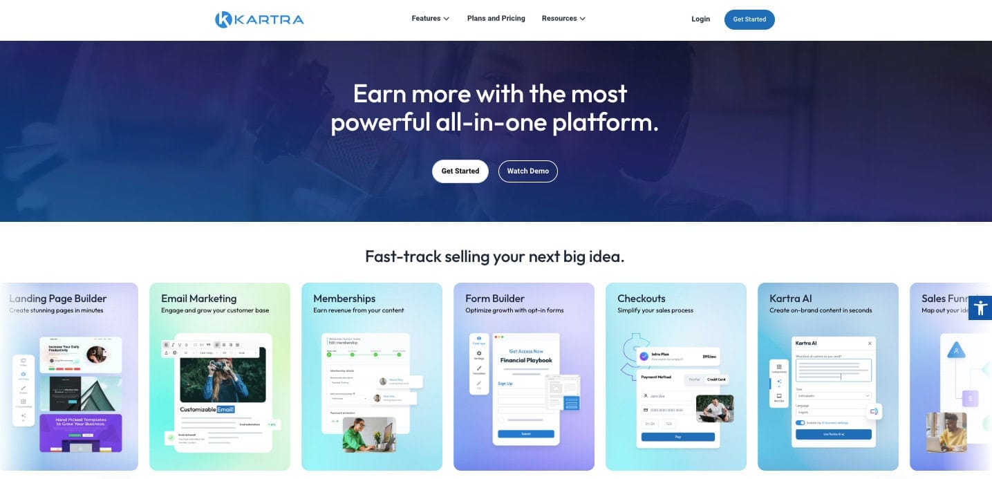 Kartra homepage All-in-One Marketing Platform