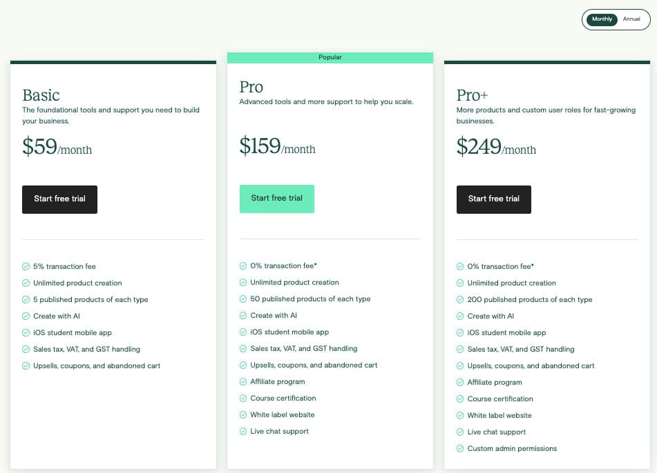 Teachable Pricing Teachable Pricing Learnworlds Alternative